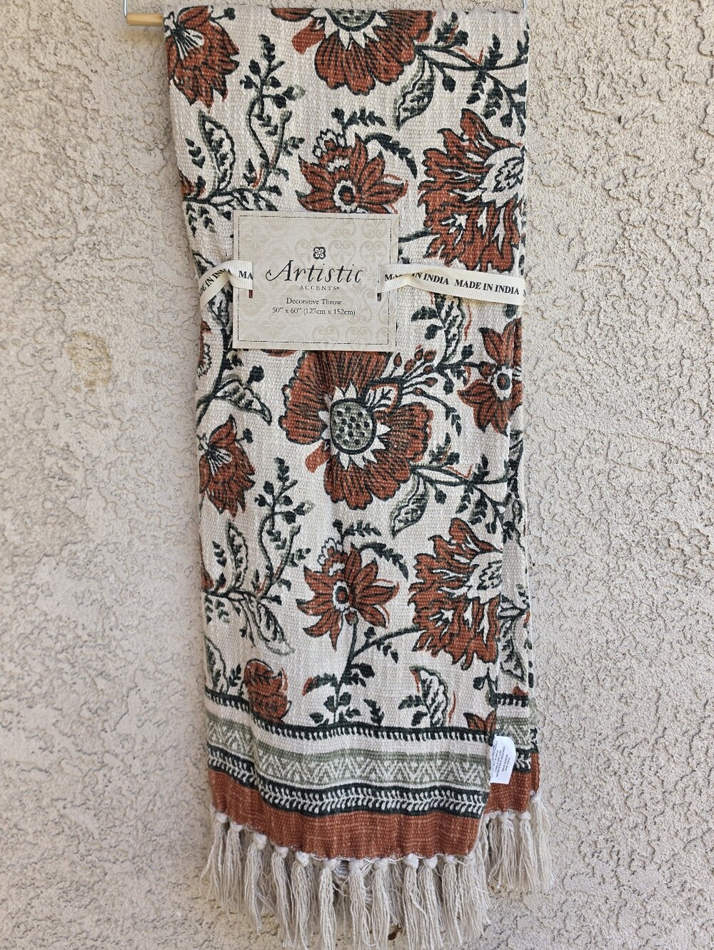 Artistic Accents Rust Floral Decorative Throw NWT